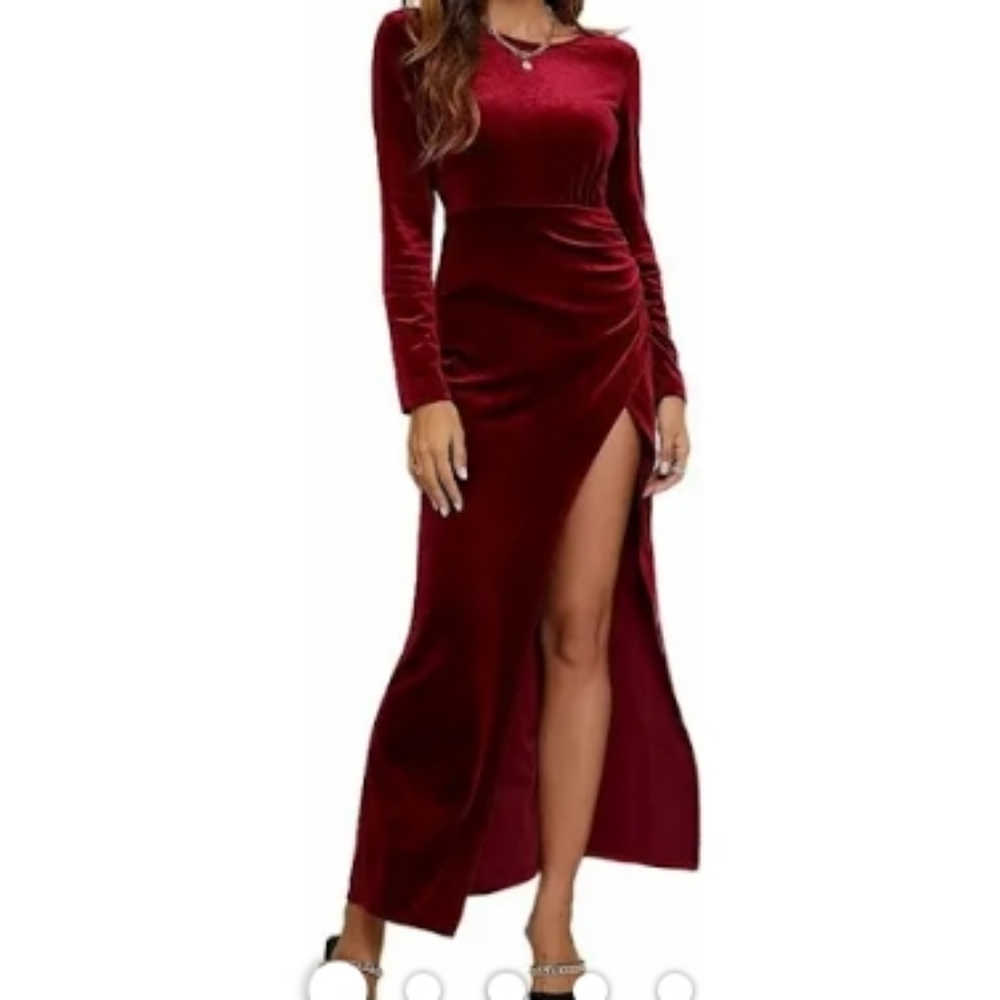 Beautiful velvet open back dress wine red